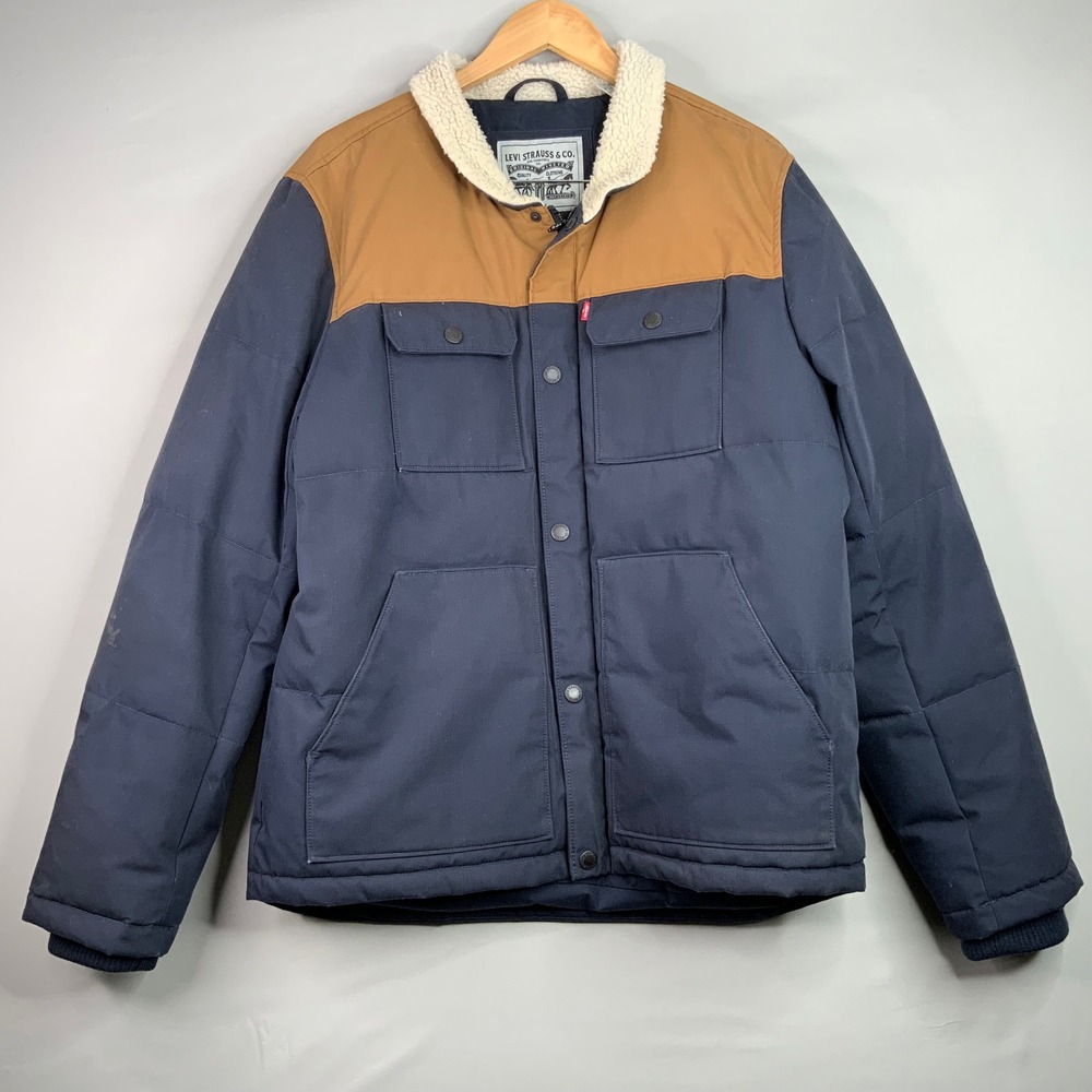 Levi's Mens Sherpa Collar Trucker Jacket Insulated Brown Blue Size L